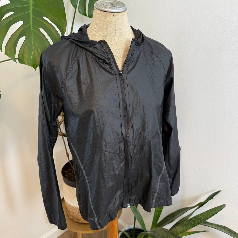 Athleta Black Lightweight Hooded Windbreaker Jacket